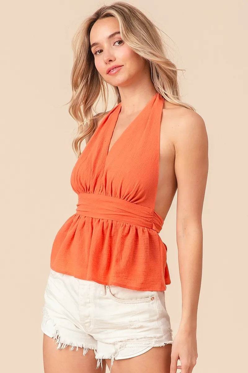 BiBi Back Open With Halter Neck Wrinkled Tank Top - Shop Style & More | Fresh Looks, Everyday Deals & Free Shipping