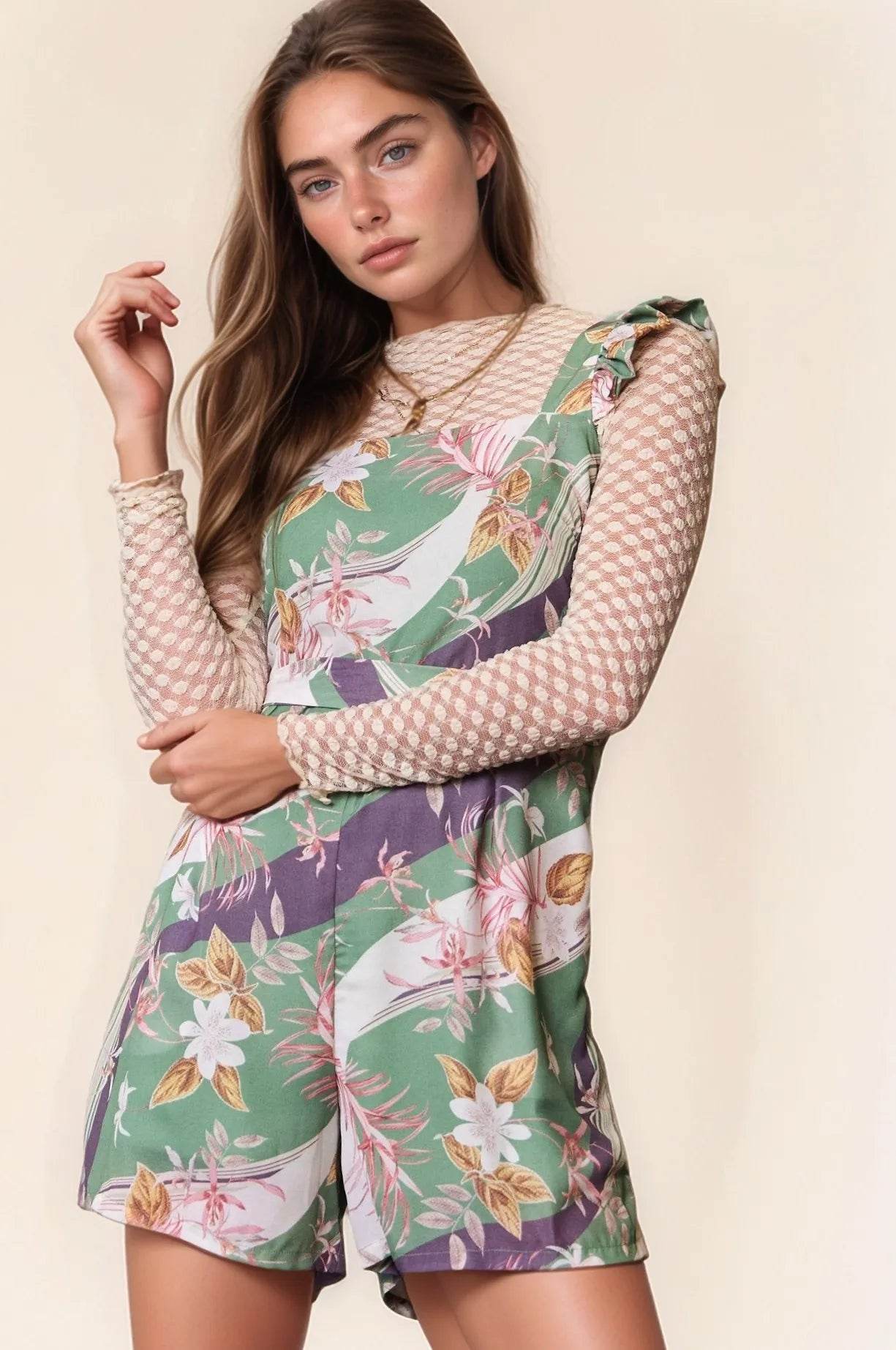 Davi & Dani Floral Square Neck Ruffled Sleeveless Mini Romper - Shop Style & More | Fresh Looks, Everyday Deals & Free Shipping