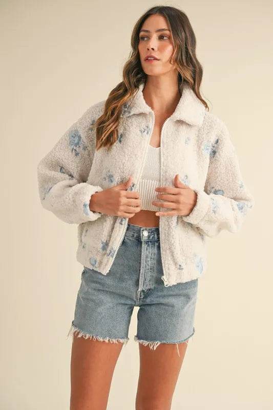 MABLE Floral Embroidered Fleece Teddy Jacket - Shop Style & More | Fresh Looks, Everyday Deals & Free Shipping