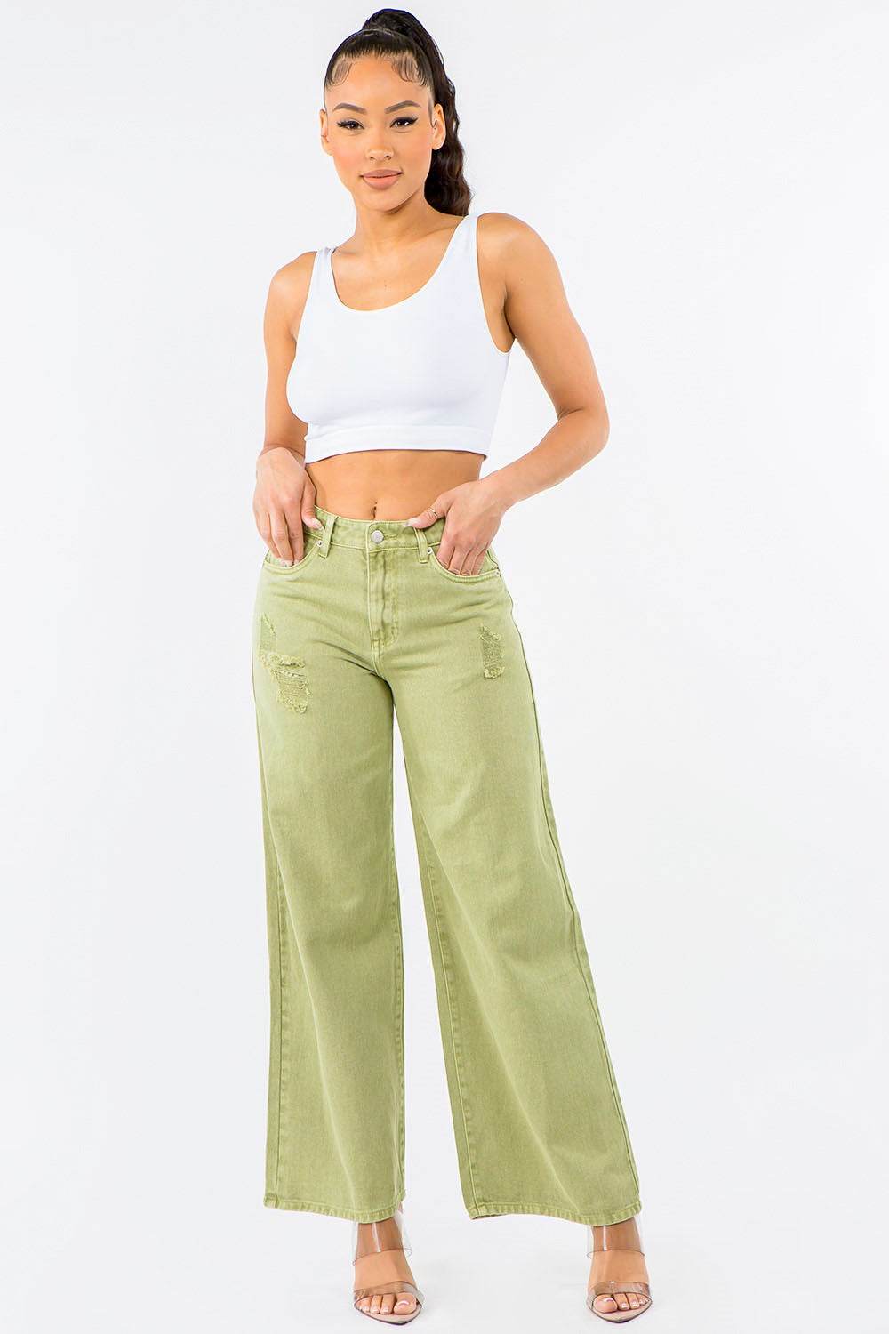 American Bazi High Waist Distressed Wide Leg Jeans - Shop Style & More | Fresh Looks, Everyday Deals & Free Shipping