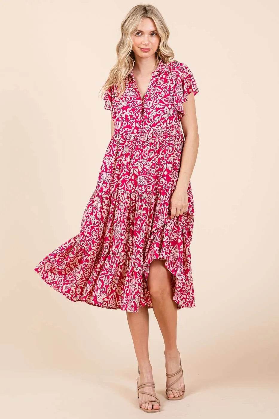 Mittoshop Abstract Print Ruffle Tier Midi Dress - Shop Style & More | Fresh Looks, Everyday Deals & Free Shipping