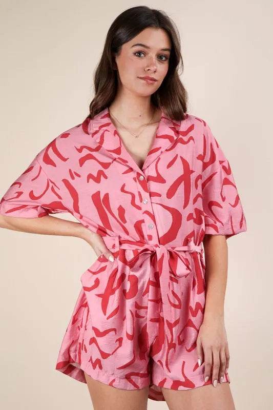 VERY J Oversized Printed Button Down Resort Romper - Shop Style & More | Fresh Looks, Everyday Deals & Free Shipping