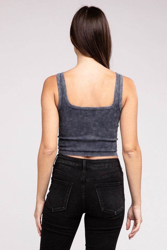 2 Way Neckline Washed Ribbed Cropped Tank Top - Shop Style & More | Fresh Looks, Everyday Deals & Free Shipping
