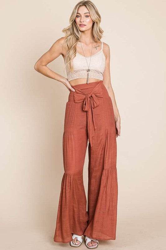 Tie front ruched waist back pants - Shop Style & More | Fresh Looks, Everyday Deals & Free Shipping