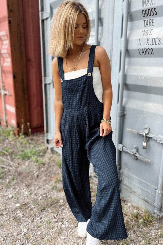 Plaid Print Buttoned Pocketed High Waist Jumpsuits - Shop Style & More | Fresh Looks, Everyday Deals & Free Shipping