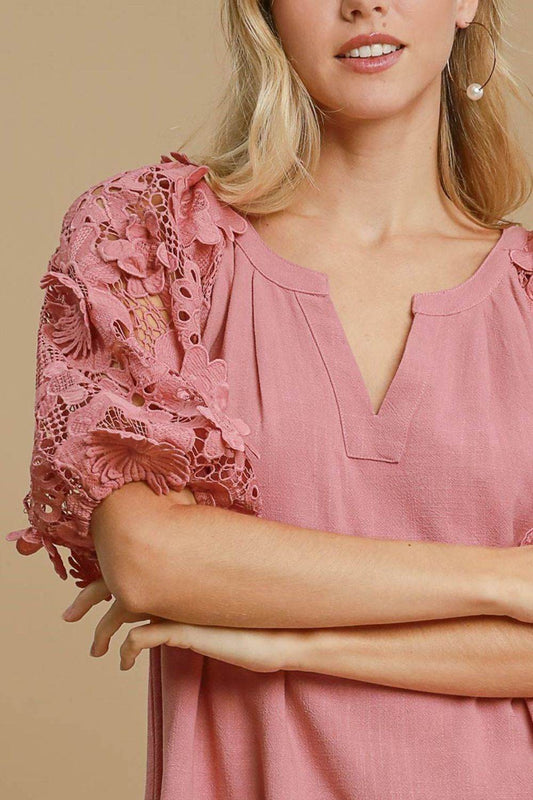 Umgee Full Size French Terry Boxy Cut Top with 3D Floral Sleeve Plus Size - Shop Style & More | Fresh Looks, Everyday Deals & Free Shipping