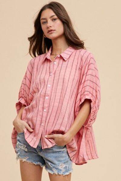 Annie Wear Striped Button Up Half Sleeve Shirt - Shop Style & More | Fresh Looks, Everyday Deals & Free Shipping