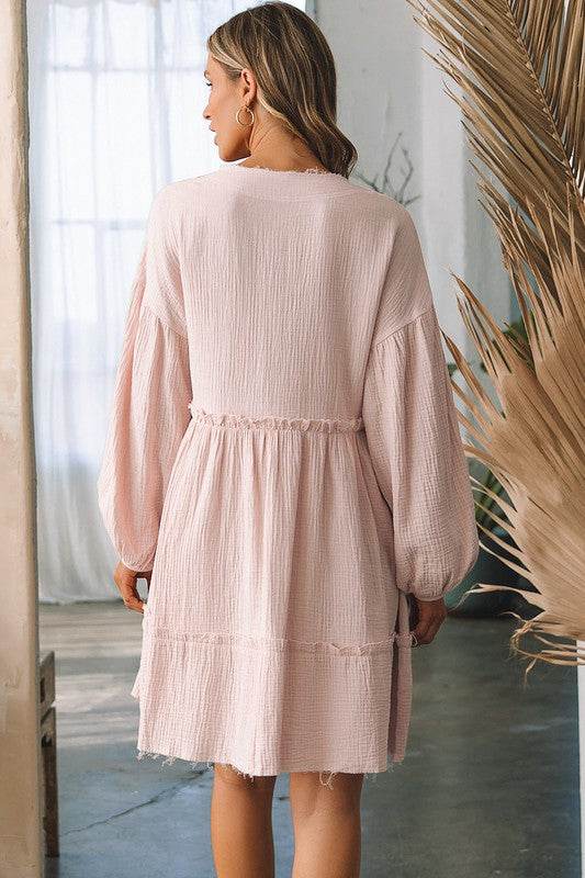 Women Crinkle Distressed Puff Sleeve Flared Dress - Shop Style & More | Fresh Looks, Everyday Deals & Free Shipping