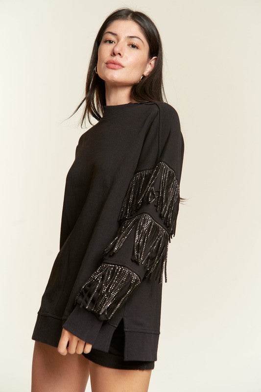 Silver studded fringe sleeve top PLUS JJT5009P - Shop Style & More | Fresh Looks, Everyday Deals & Free Shipping