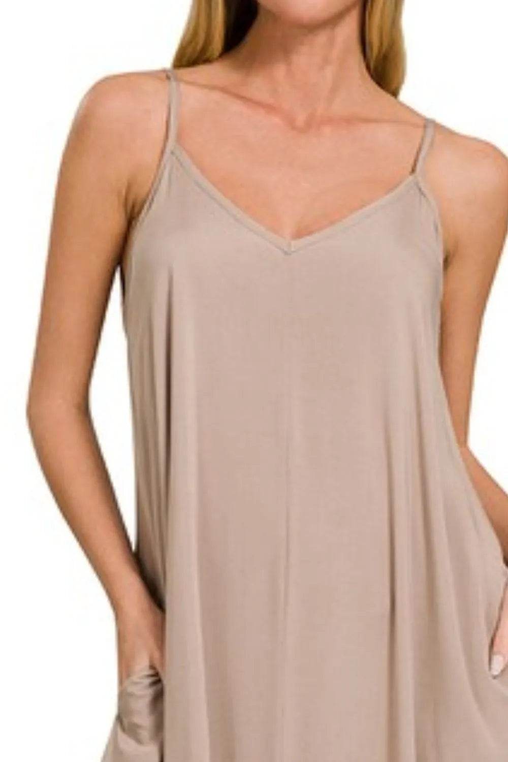 Zenana Woven Arc Hem Cami Dress With Flowy Pockets - Shop Style & More | Fresh Looks, Everyday Deals & Free Shipping