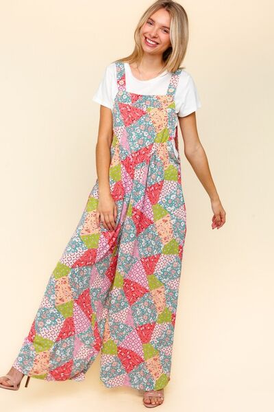 Haptics Wide Leg Overalls with Pockets - Full Size Printed Design and Side Pockets Jumpsuits