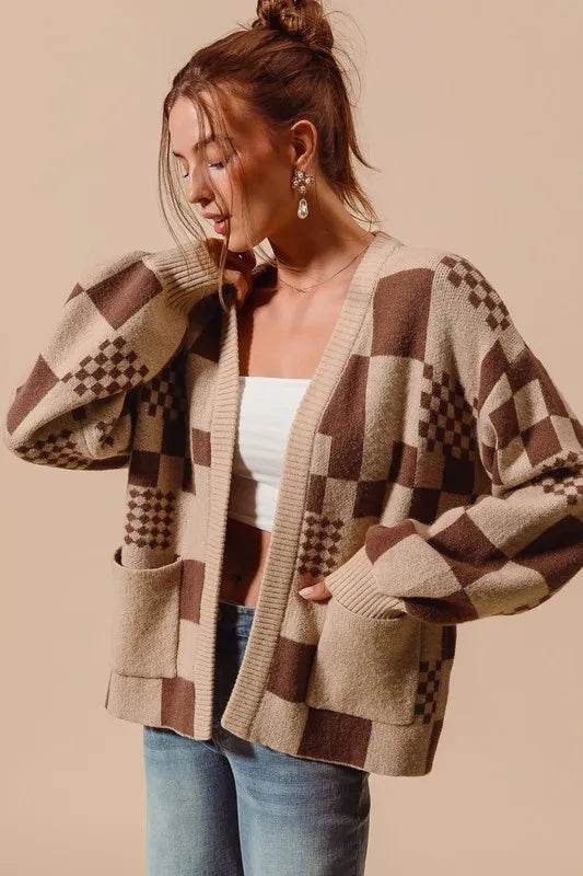 SO ME Checkered Open Front Cardigan with Pockets - Shop Style & More | Fresh Looks, Everyday Deals & Free Shipping