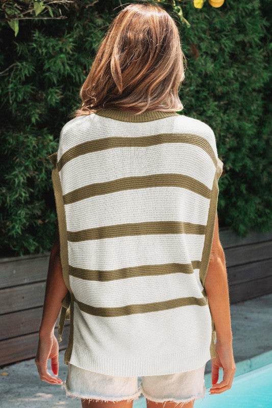 Scarlett Stripe Tie Open Side Sweater Knitted Top - Shop Style & More | Fresh Looks, Everyday Deals & Free Shipping