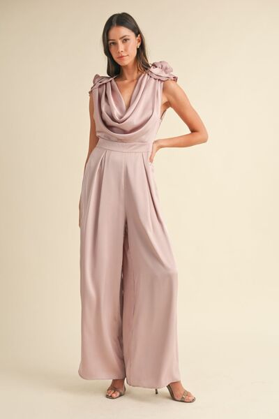 MABLE 3D Floral Applique Deep Cowl Neck Jumpsuit Dusty Mauve Jumpsuits