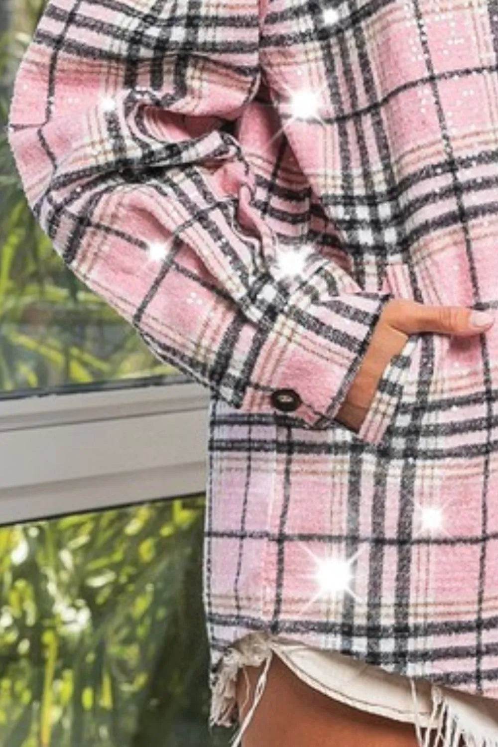 BiBi Allover Clear Sequins Vintage Plaid Jacket - Shop Style & More | Fresh Looks, Everyday Deals & Free Shipping