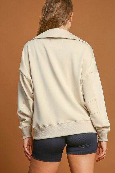 Umgee Johnny Collar Dropped Shoulder Sweatshirt - Shop Style & More | Fresh Looks, Everyday Deals & Free Shipping