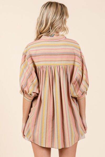 Mittoshop Striped Bubble Sleeve Button Down Shirt - Shop Style & More | Fresh Looks, Everyday Deals & Free Shipping