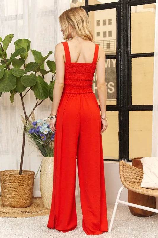 ADORA Full Size Smocking Top Wide Leg Jumpsuit Plus Size - Shop Style & More | Fresh Looks, Everyday Deals & Free Shipping
