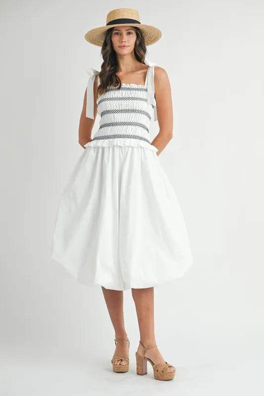 MABLE Smocked Bodice Bubble Midi Dress - Shop Style & More | Fresh Looks, Everyday Deals & Free Shipping