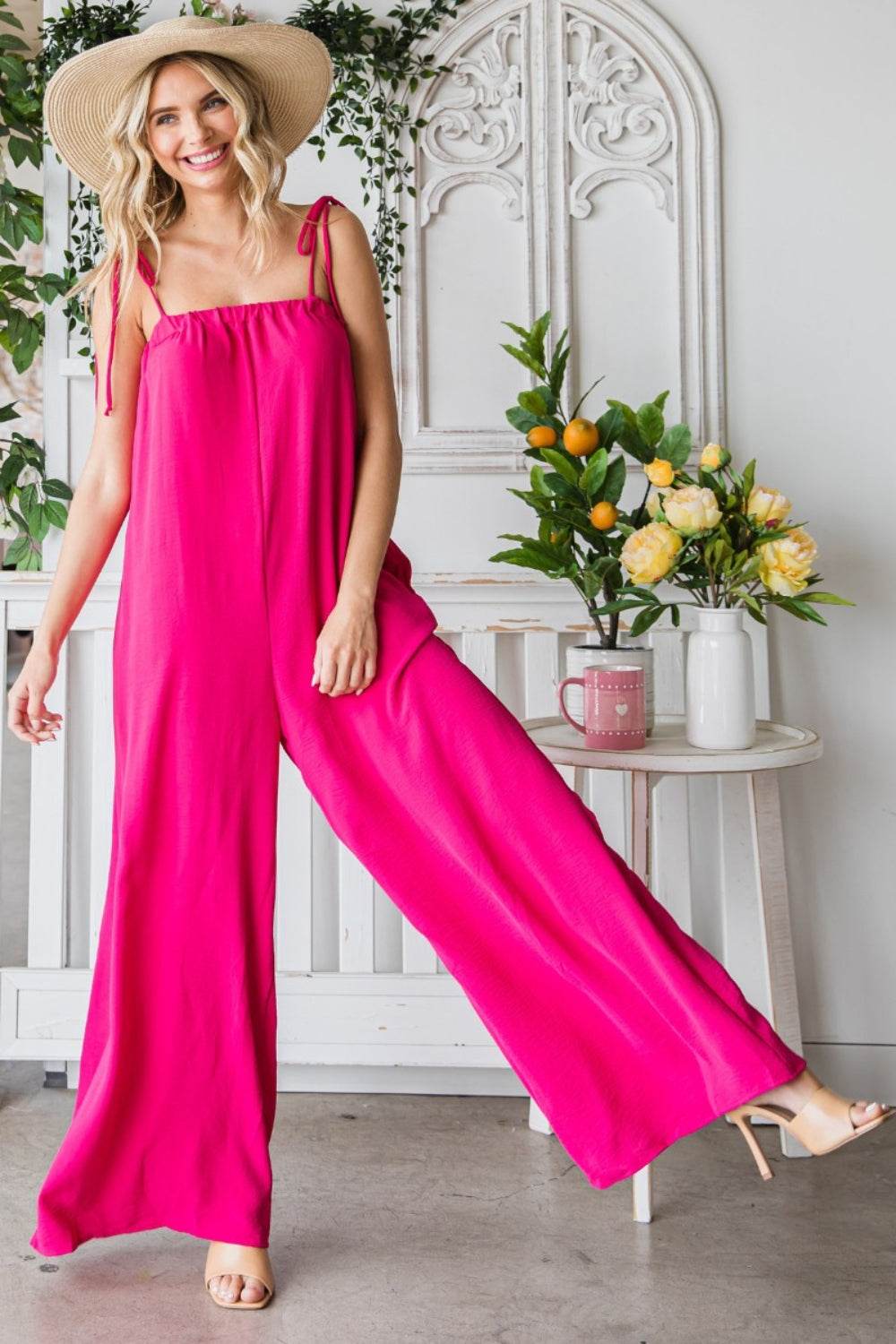 Veveret Pocketed Spaghetti Strap Wide Leg Jumpsuit - Shop Style & More | Fresh Looks, Everyday Deals & Free Shipping