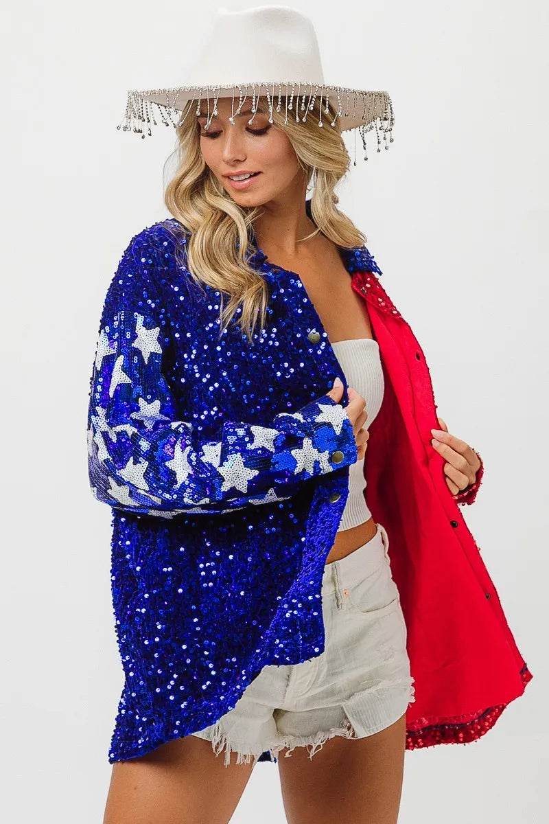 BiBi American Flag Sequin Snap Down Shirt - Shop Style & More | Fresh Looks, Everyday Deals & Free Shipping