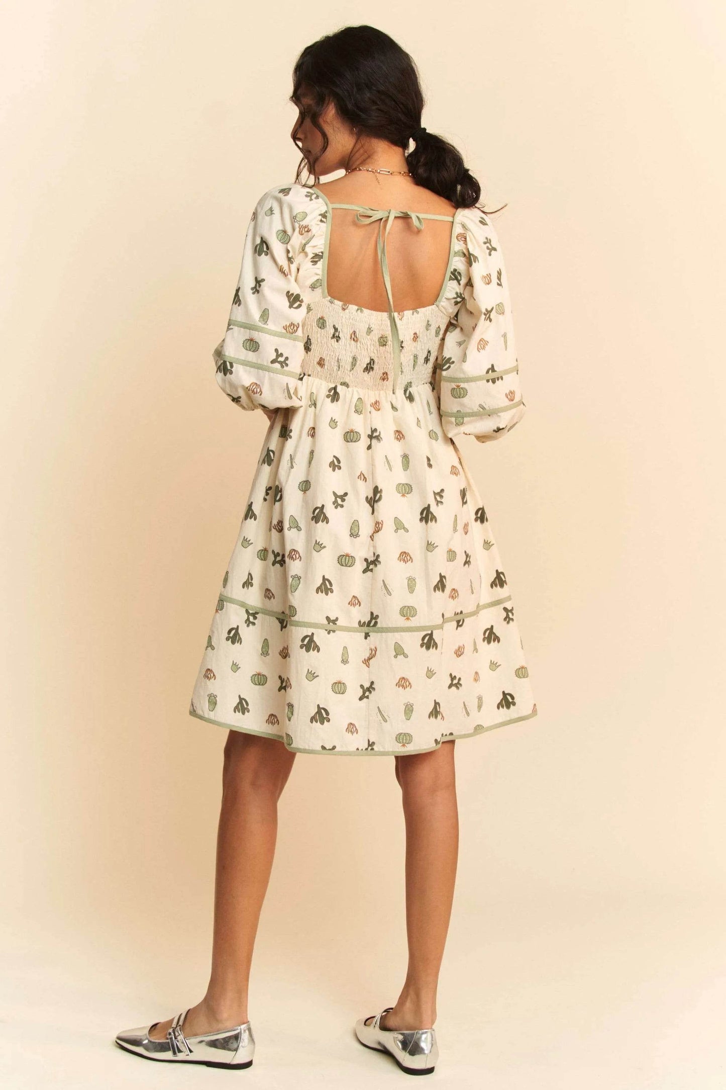Davi & Dani Cactus Printed Poplin Contrast Piping Mini Dress - Shop Style & More | Fresh Looks, Everyday Deals & Free Shipping