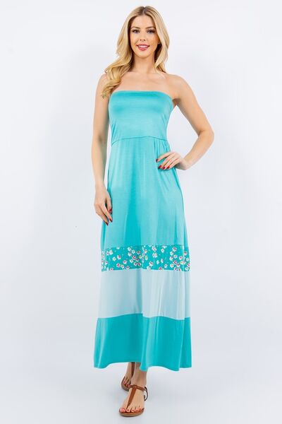 Celeste Full Size Color Block Tube Maxi Dress Plus Size Teal Casual Dresses