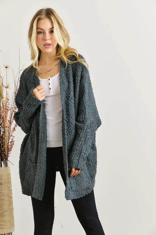 ADORA Popcorn Knit Open Front Long Sleeve Cardigan - Shop Style & More | Fresh Looks, Everyday Deals & Free Shipping
