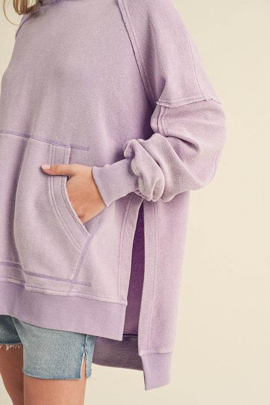 Aemi + Co Exposed Seam Side Slit Hoodie with Kangaroo Pocket - Shop Style & More | Fresh Looks, Everyday Deals & Free Shipping