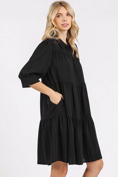 Mittoshop Button Detail Collared Neck Tiered Shirt Dress - Shop Style & More | Fresh Looks, Everyday Deals & Free Shipping