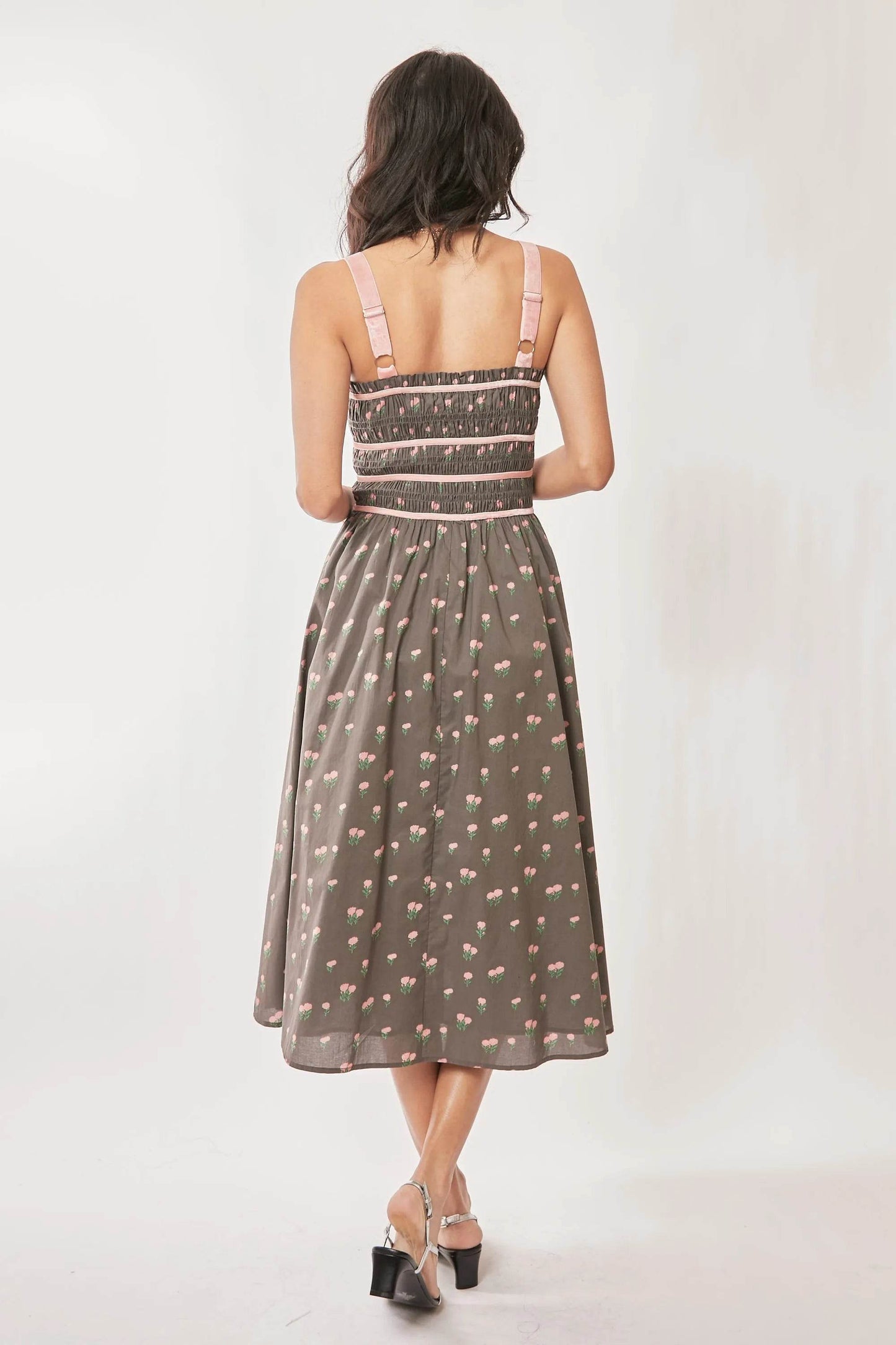 Davi & Dani Contrast Velvet Tape Smocking Bodice Midi Dress - Shop Style & More | Fresh Looks, Everyday Deals & Free Shipping