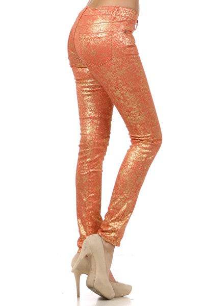 Low Rise Metallic Print Skinny jeans Pants - Shop Style & More | Fresh Looks, Everyday Deals & Free Shipping
