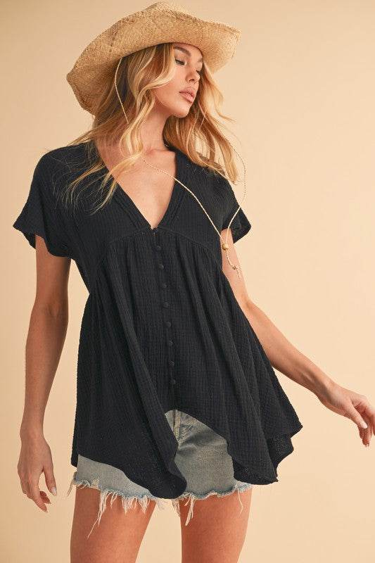 Aemi + Co Tuck Detail V-Neck Short Sleeve Blouse - Shop Style & More | Fresh Looks, Everyday Deals & Free Shipping
