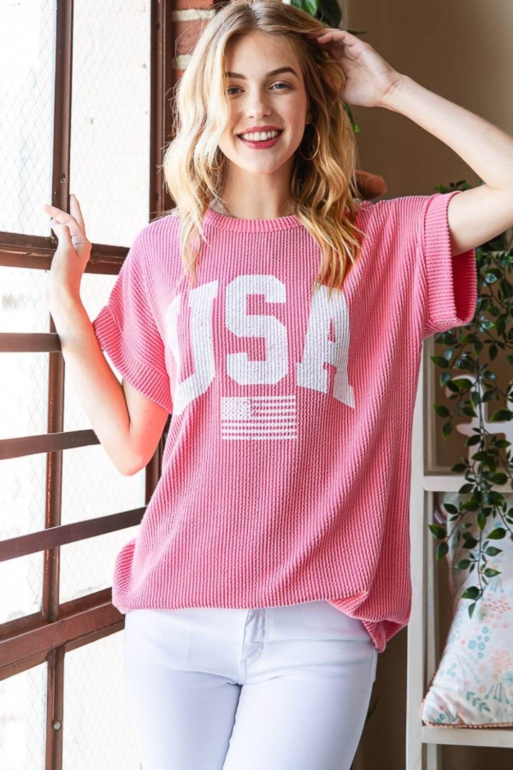 Heimish Full Size USA Graphic Short Sleeve Ribbed Top - Shop Style & More | Fresh Looks, Everyday Deals & Free Shipping