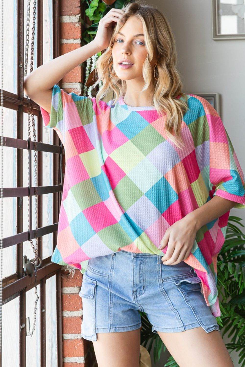 HOPELY Color Block Waffle Oversized T-Shirt - Shop Style & More | Fresh Looks, Everyday Deals & Free Shipping