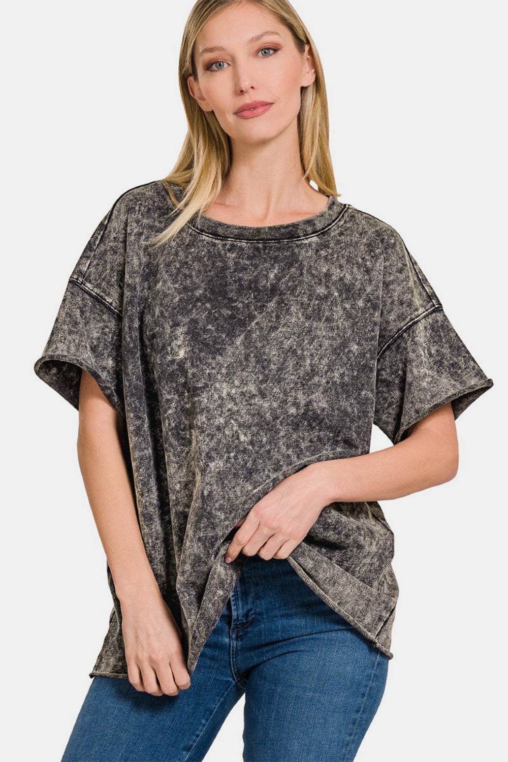 Zenana Rolled Round Neck Short Sleeve T-Shirt - Shop Style & More | Fresh Looks, Everyday Deals & Free Shipping