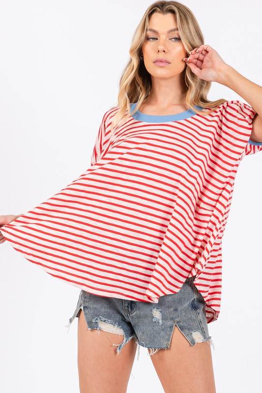 Ces Femme Striped Round Neck Short Sleeve T-Shirt - Shop Style & More | Fresh Looks, Everyday Deals & Free Shipping