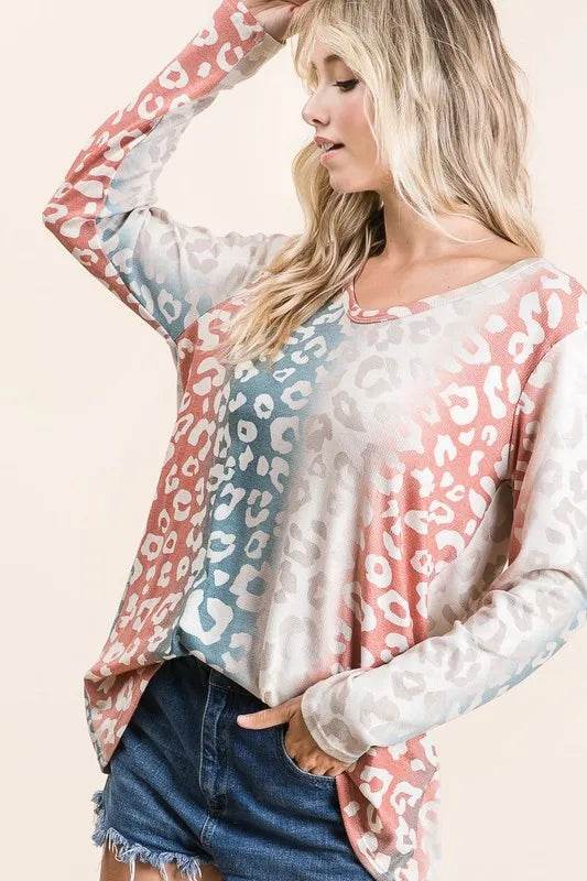 BiBi Gradation Leopard Print Textured Knit Top - Shop Style & More | Fresh Looks, Everyday Deals & Free Shipping