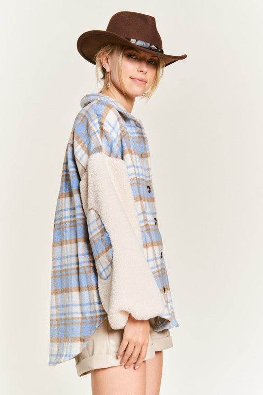 Multi plaid fuzzy sleeve jacket JJO1023 - Shop Style & More | Fresh Looks, Everyday Deals & Free Shipping