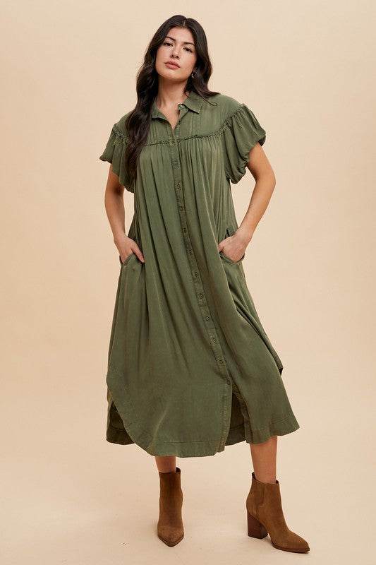 Annie Wear Mineral Washed Button Down Puff Sleeve Shirt Dress - Shop Style & More | Fresh Looks, Everyday Deals & Free Shipping
