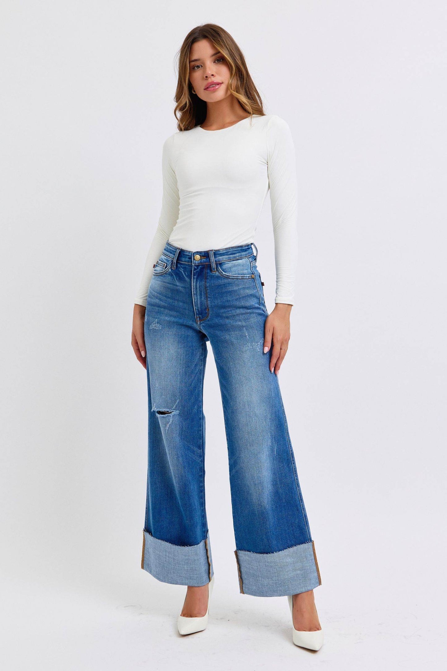 Judy Blue Full Size Distressed High Waist Wide Leg Jeans - Shop Style & More | Fresh Looks, Everyday Deals & Free Shipping