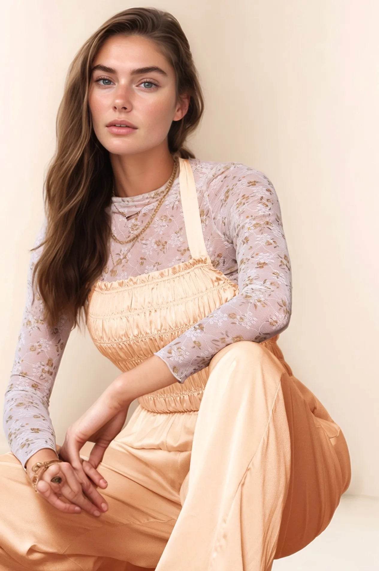 Davi & Dani Halterneck Tie Closure Smocked Bodice Jumpsuit - Shop Style & More | Fresh Looks, Everyday Deals & Free Shipping