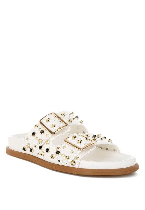 Jayata Metallic Stud Embellished Sliders - Shop Style & More | Fresh Looks, Everyday Deals & Free Shipping