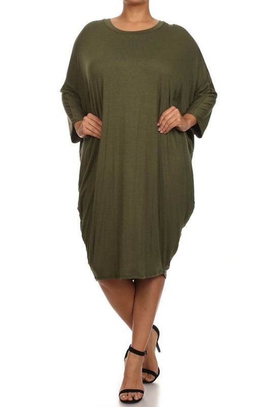 Solid 3/4 sleeve short midi dress - Shop Style & More | Fresh Looks, Everyday Deals & Free Shipping