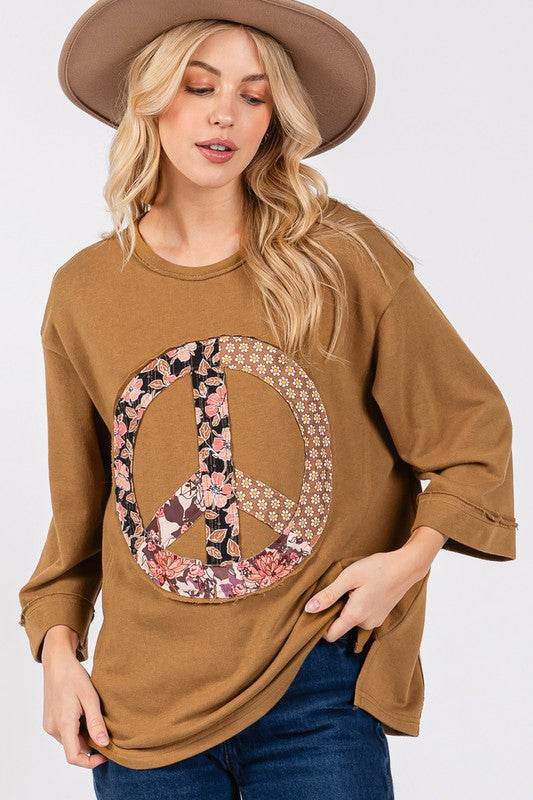 SAGE + FIG Floral Peace Patch Round Neck Top - Shop Style & More | Fresh Looks, Everyday Deals & Free Shipping