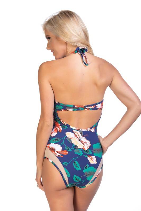 NAVY FLORAL MESH INSERTS ONE PIECE SWIMSUIT - Shop Style & More | Fresh Looks, Everyday Deals & Free Shipping