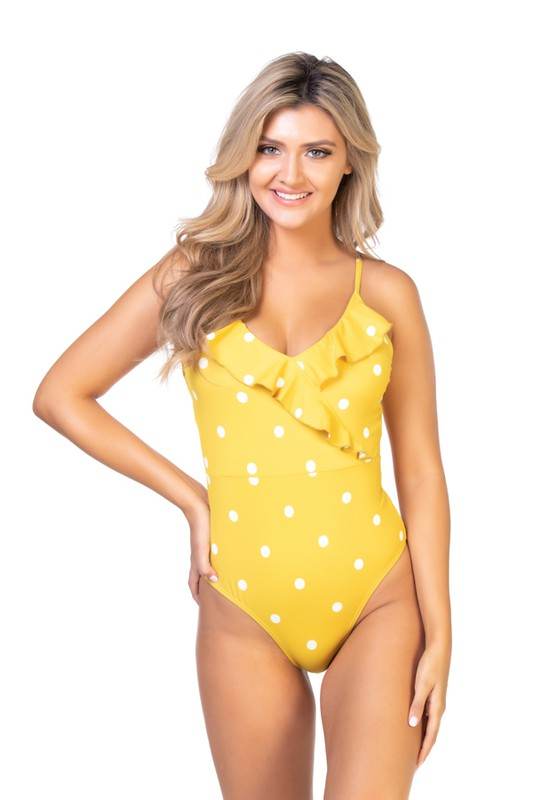 YELLOW POLKA DOTS RUFFLE ONE PIECE SWIMSUIT - Shop Style & More | Fresh Looks, Everyday Deals & Free Shipping