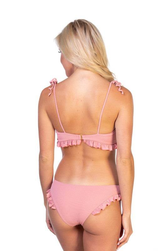 SOLID RIBBED PINK RUFFLED BIKINI SET - Shop Style & More | Fresh Looks, Everyday Deals & Free Shipping
