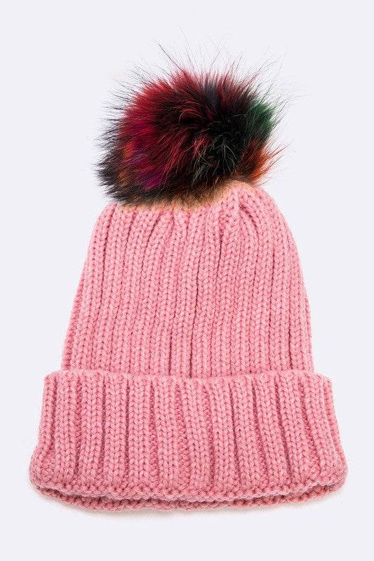 Mix Color EMMEZ Large Fur Pom Beanie - Shop Style & More | Fresh Looks, Everyday Deals & Free Shipping