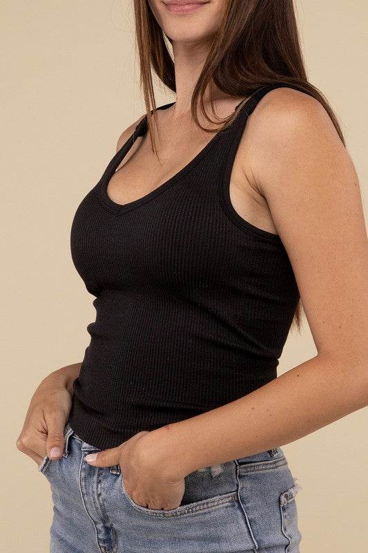 Ribbed Bra Padded V-Neck Tank Top - Shop Style & More | Fresh Looks, Everyday Deals & Free Shipping